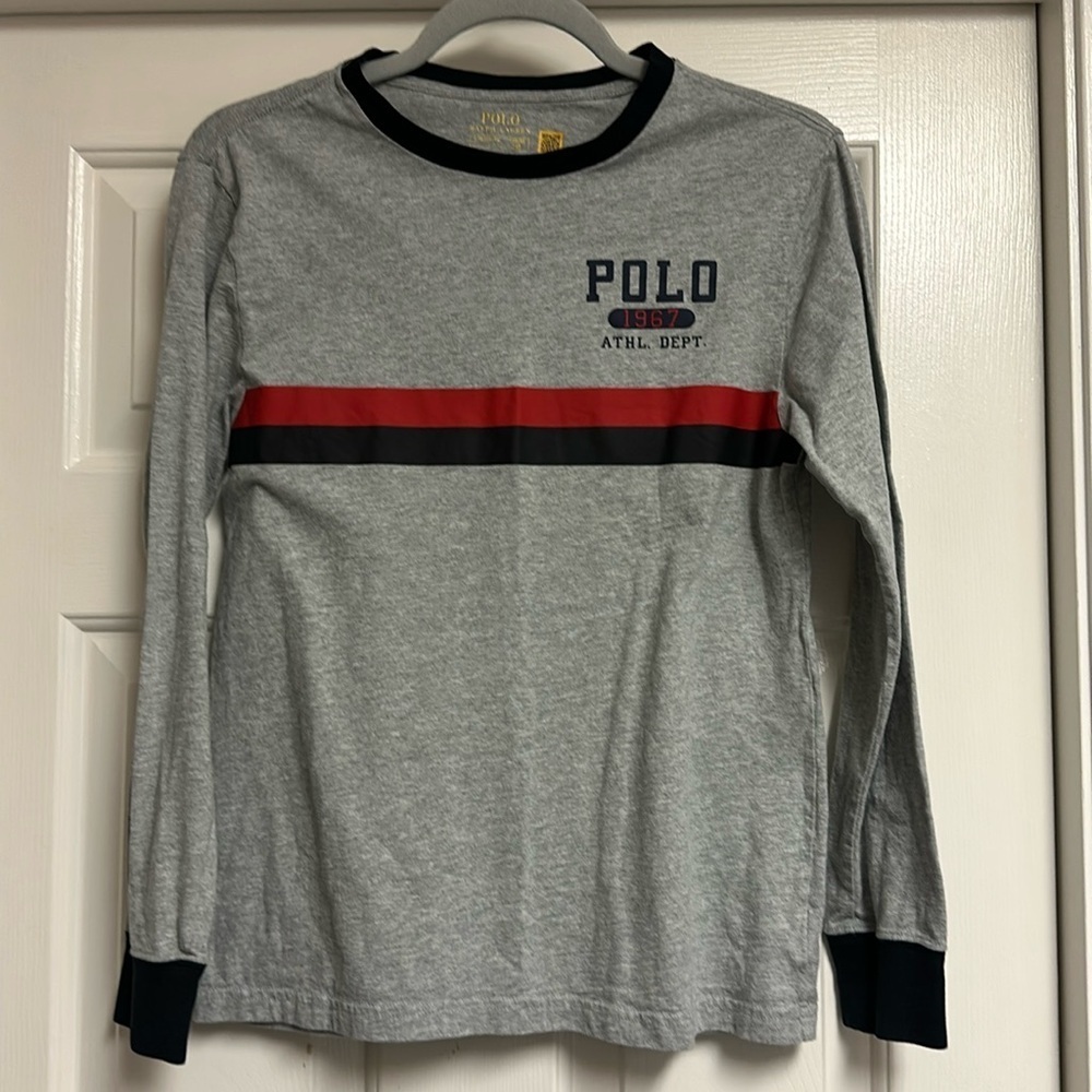 EUC Boys Polo Ralph Lauren Long Sleeve Shirt, Size L (14/16), red/navy